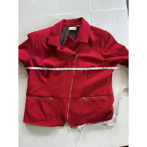 Chicos Red Moto Jacket Waffle Texture Side Zip Closure Size 3 Gold Zip - Picture 6 of 9